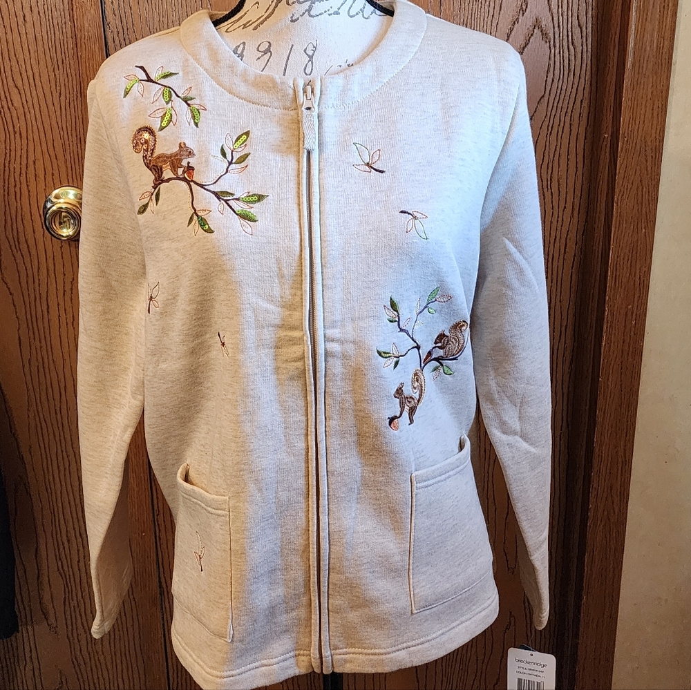 Breckenridge Fleece Embroidery Cardigan Size Petite NWT